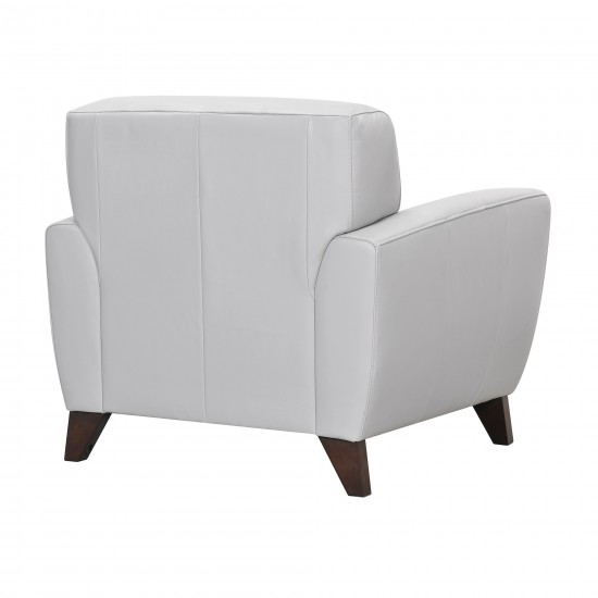 Jedd Contemporary Chair in Genuine Dove Gray Leather with Brown Wood Legs