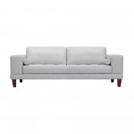 Wynne Contemporary Sofa in Genuine Dove Gray Leather with Brown Wood Legs