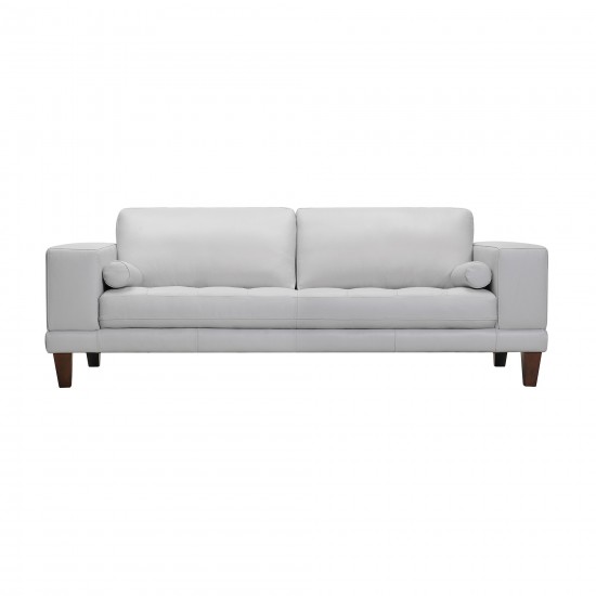 Wynne Contemporary Sofa in Genuine Dove Gray Leather with Brown Wood Legs