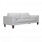 Wynne Contemporary Sofa in Genuine Dove Gray Leather with Brown Wood Legs