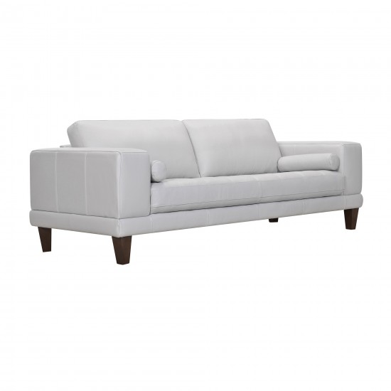 Wynne Contemporary Sofa in Genuine Dove Gray Leather with Brown Wood Legs