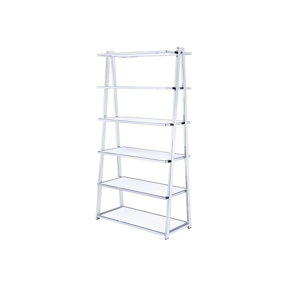 ACME Coleen Bookshelf, White High Gloss & Chrome