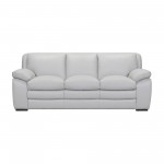 Zanna Contemporary Sofa in Genuine Dove Gray Leather with Brown Wood Legs