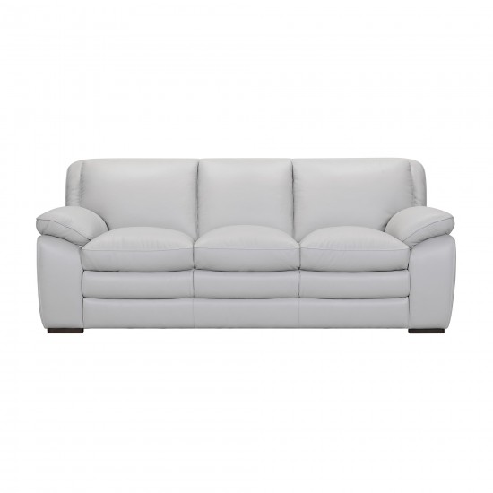 Zanna Contemporary Sofa in Genuine Dove Gray Leather with Brown Wood Legs