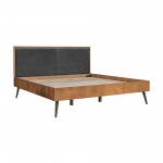 Coco Rustic Oak Wood Upholstered Faux Leather King Platform Bed