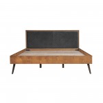 Coco Rustic Oak Wood Upholstered Faux Leather King Platform Bed
