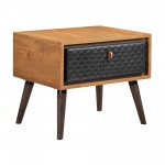 Coco Rustic Single Drawer Oak Wood and Faux Leather Nightstand