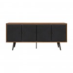 Coco Rustic Oak Wood and Faux Leather Sideboard Cabinets