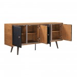 Coco Rustic Oak Wood and Faux Leather Sideboard Cabinets