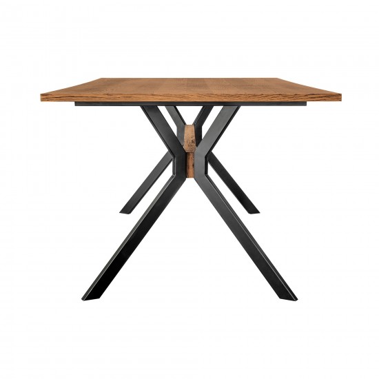 Nevada Rustic Oak Wood Trestle Base Dining Table in Balsamico