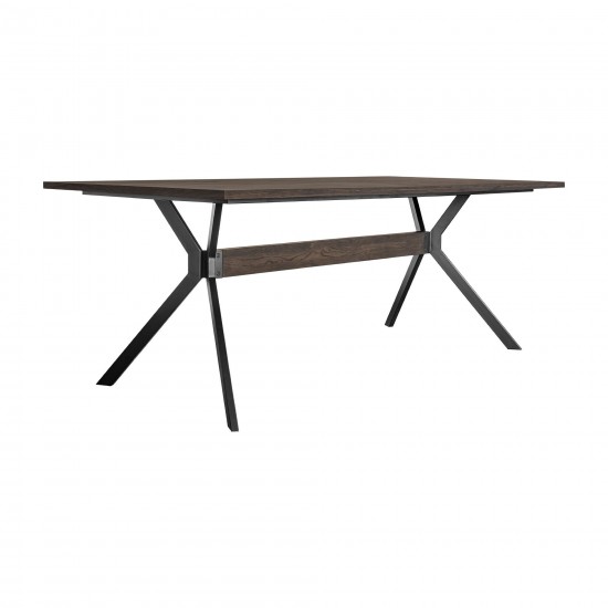 Nevada Rustic Oak Wood Trestle Base Dining Table In Dark Brown