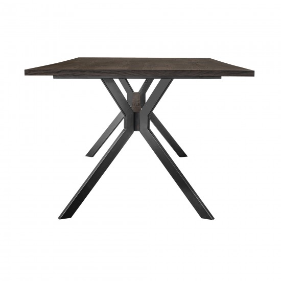 Nevada Rustic Oak Wood Trestle Base Dining Table In Dark Brown