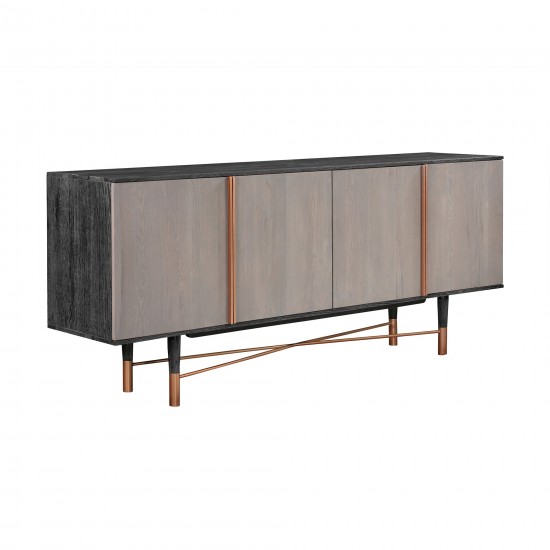Turin Rustic Oak Wood Sideboard Cabinet with Copper Accent