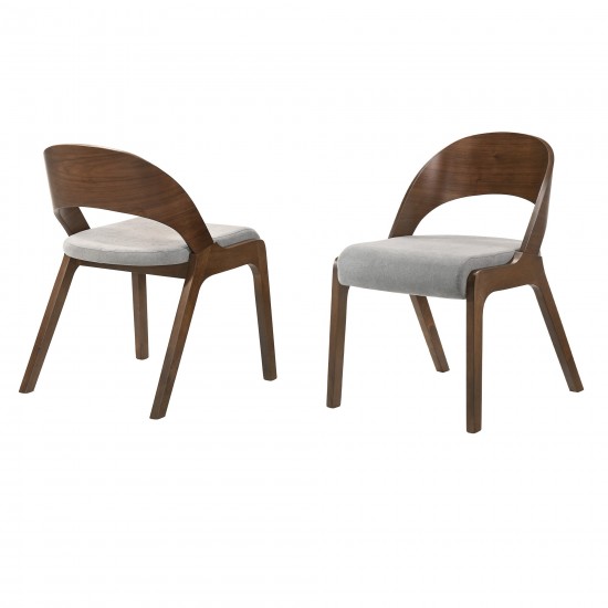 Polly Mid-Century Gray Upholstered Dining Chairs in Walnut Finish - Set of 2