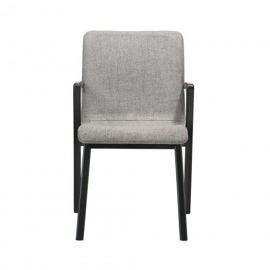 Varde Mid-Century Gray Upholstered Dining Chairs in Black Finish - Set of 2