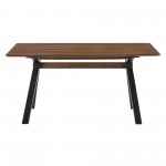 Laredo 63" Mid-Century Modern Walnut Wood Dining Table with Black Legs