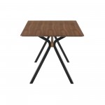 Laredo 63" Mid-Century Modern Walnut Wood Dining Table with Black Legs