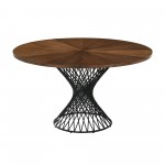 Cirque 54" Round Walnut Wood and Metal Pedestal Dining Table