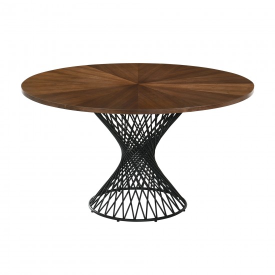 Cirque 54" Round Walnut Wood and Metal Pedestal Dining Table