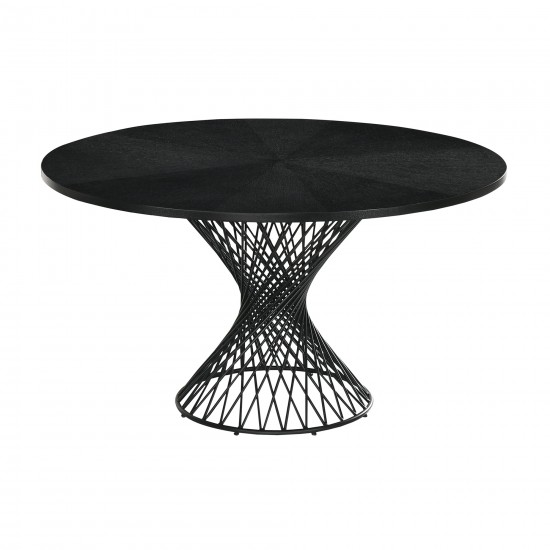 Cirque 54" Round Black Wood and Metal Pedestal Dining Table