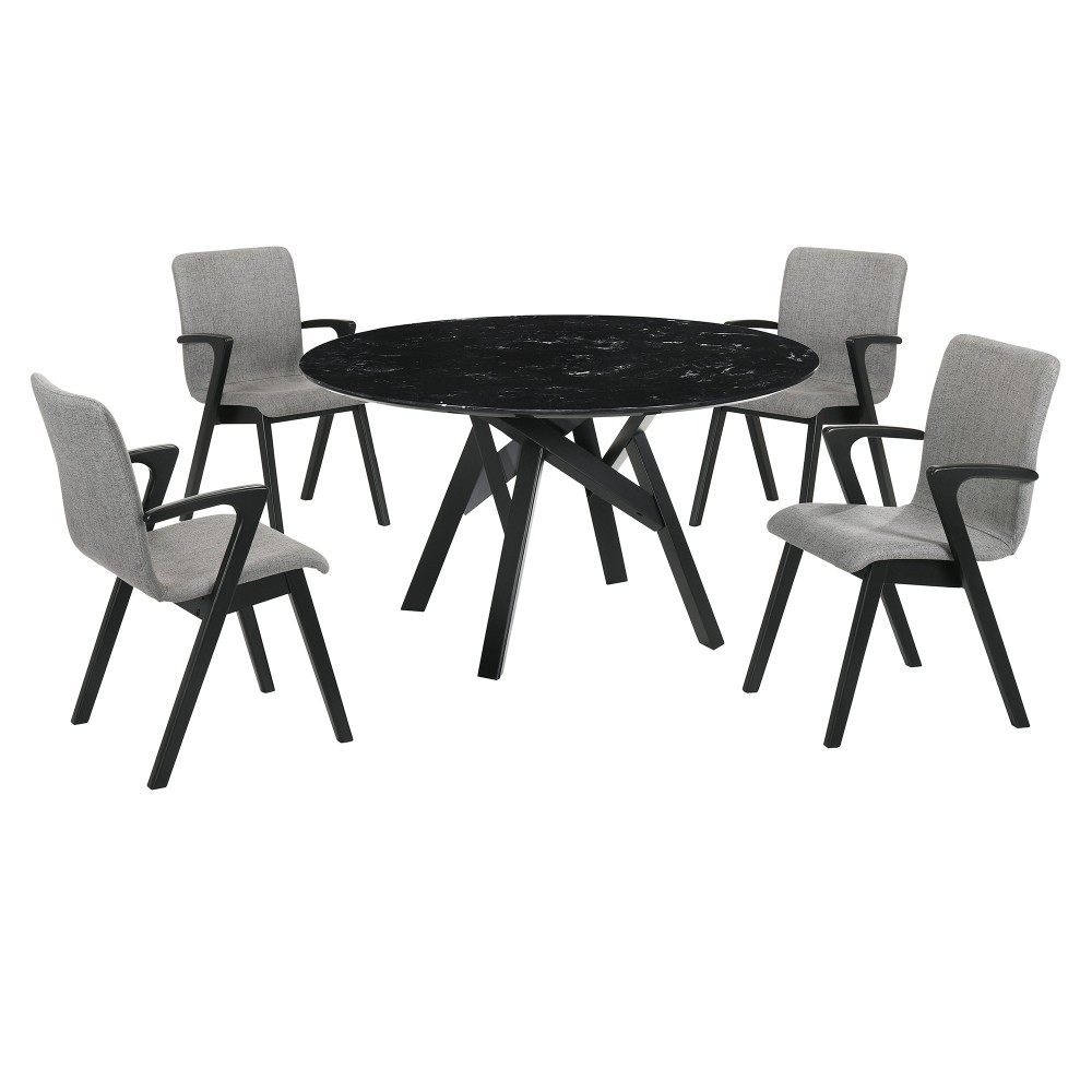 Venus and Varde 5 Piece Black Marble Round Dining Set