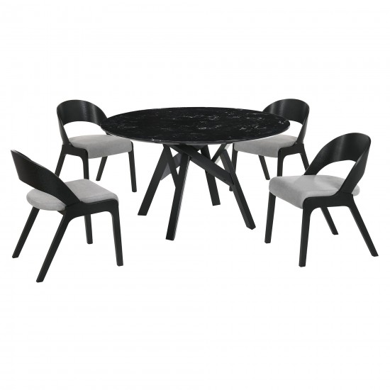 Venus and Polly 5 Piece Black Marble Round Dining Set