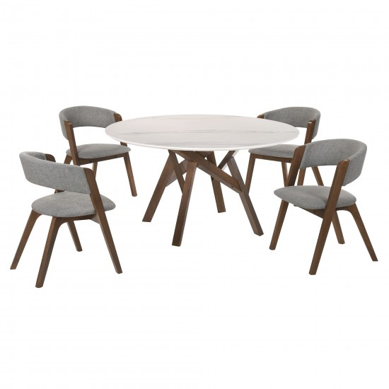 Venus and Rowan 5 Piece Walnut and Marble Round Dining Set