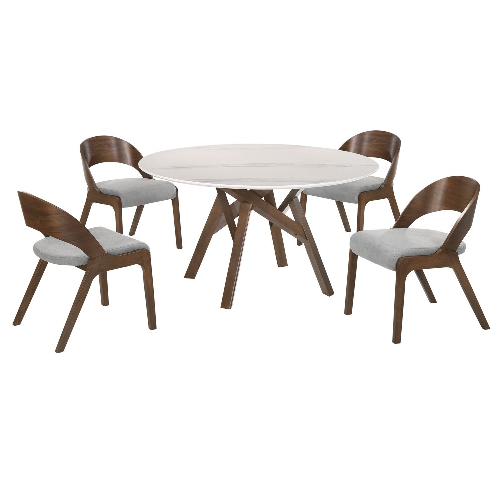 Venus and Polly 5 Piece Walnut and Marble Round Dining Set