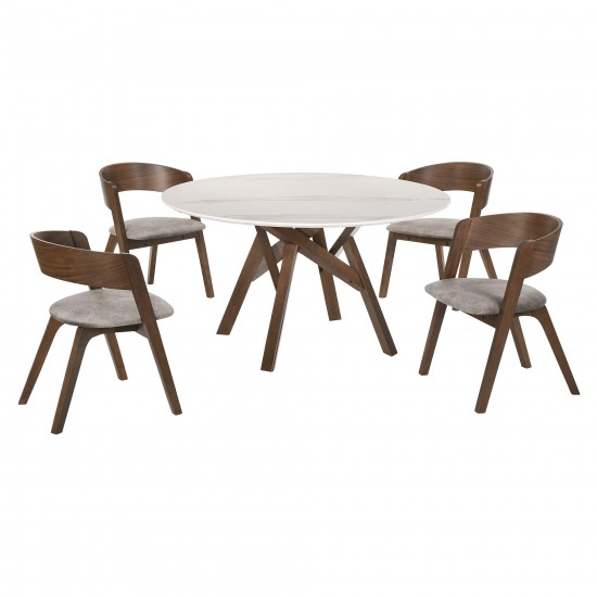 Venus and Jackie 5 Piece Walnut and Marble Round Dining Set