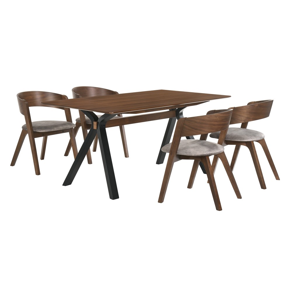 Laredo and Jackie 5 Piece Walnut Rectangular Dining Set