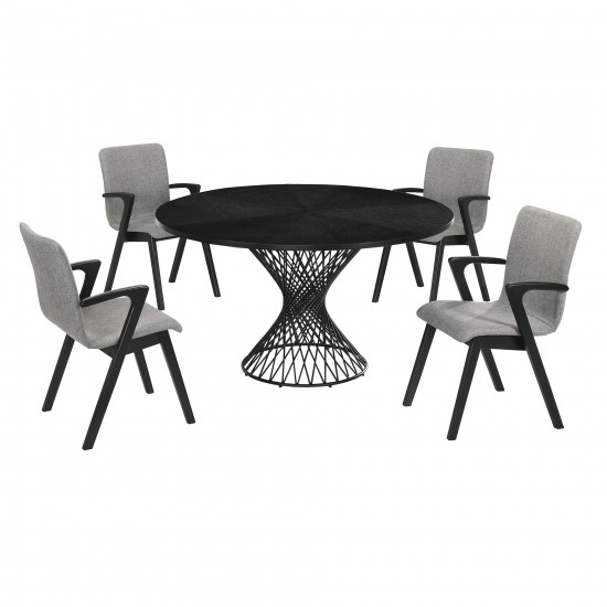 Cirque and Varde 5 Piece Black Round Dining Set