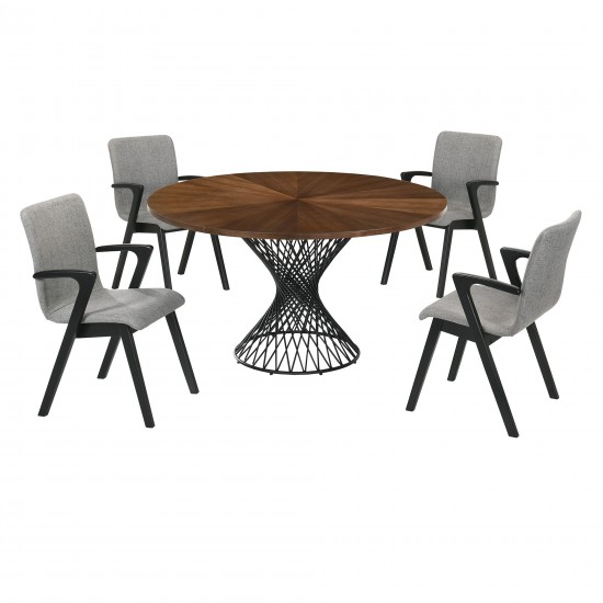 Cirque and Varde 5 Piece Walnut Round Dining Set