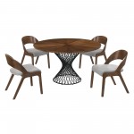 Cirque and Polly 5 Piece Walnut Round Dining Set