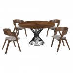 Cirque and Jackie 5 Piece Walnut Round Dining Set