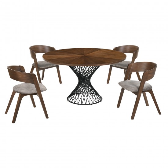 Cirque and Jackie 5 Piece Walnut Round Dining Set