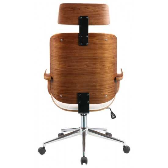 ACME Yoselin Office Chair, White PU & Walnut