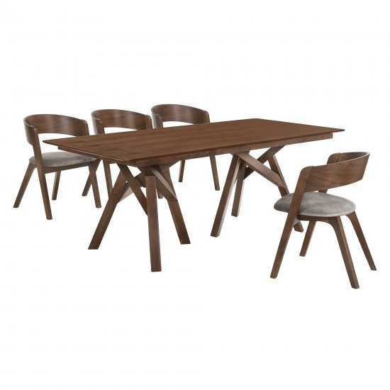 Cortina and Jackie 5 Piece Walnut Rectangular Dining Set