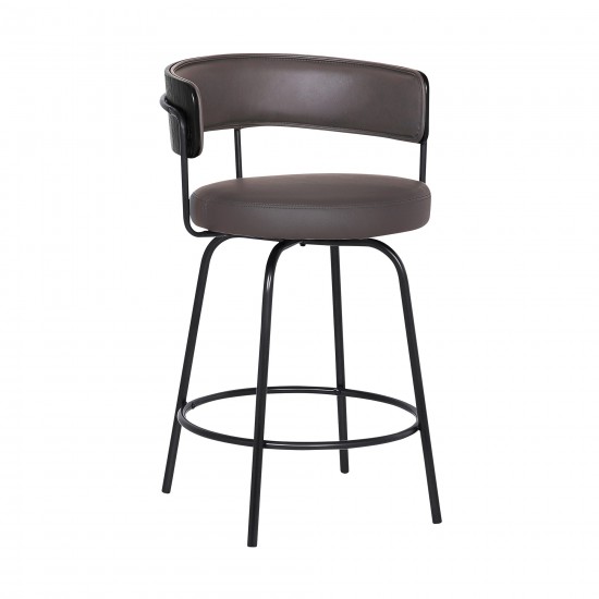 Avalon 26" Gray Faux Leather Swivel Barstool in Black Powder Coated Finish