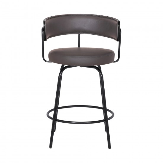 Avalon 26" Gray Faux Leather Swivel Barstool in Black Powder Coated Finish