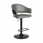 Brody Adjustable Height Swivel Grey Faux Leather and Black Wood Bar Stool