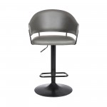 Brody Adjustable Height Swivel Grey Faux Leather and Black Wood Bar Stool