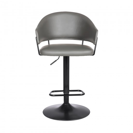 Brody Adjustable Height Swivel Grey Faux Leather and Black Wood Bar Stool