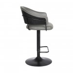 Brody Adjustable Height Swivel Grey Faux Leather and Black Wood Bar Stool