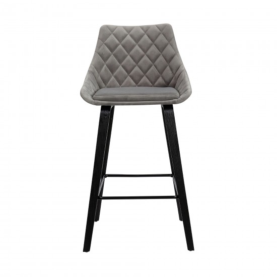 Dani 26" Gray Velvet Barstool in Black Brushed Wood Finish