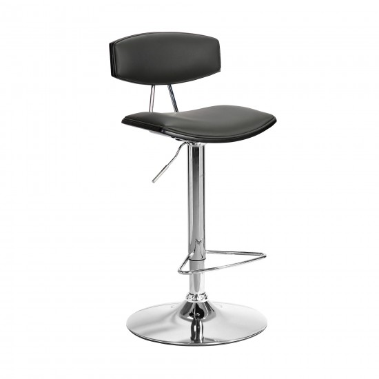 Erik Adjustable Gray Faux Leather Swivel Barstool with Chrome Base