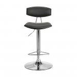 Erik Adjustable Gray Faux Leather Swivel Barstool with Chrome Base