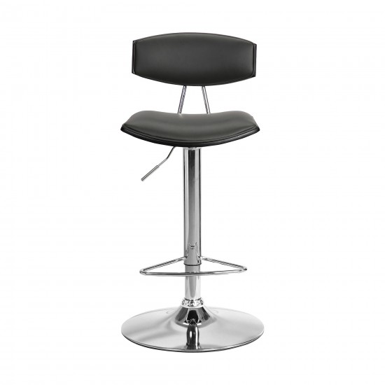 Erik Adjustable Gray Faux Leather Swivel Barstool with Chrome Base