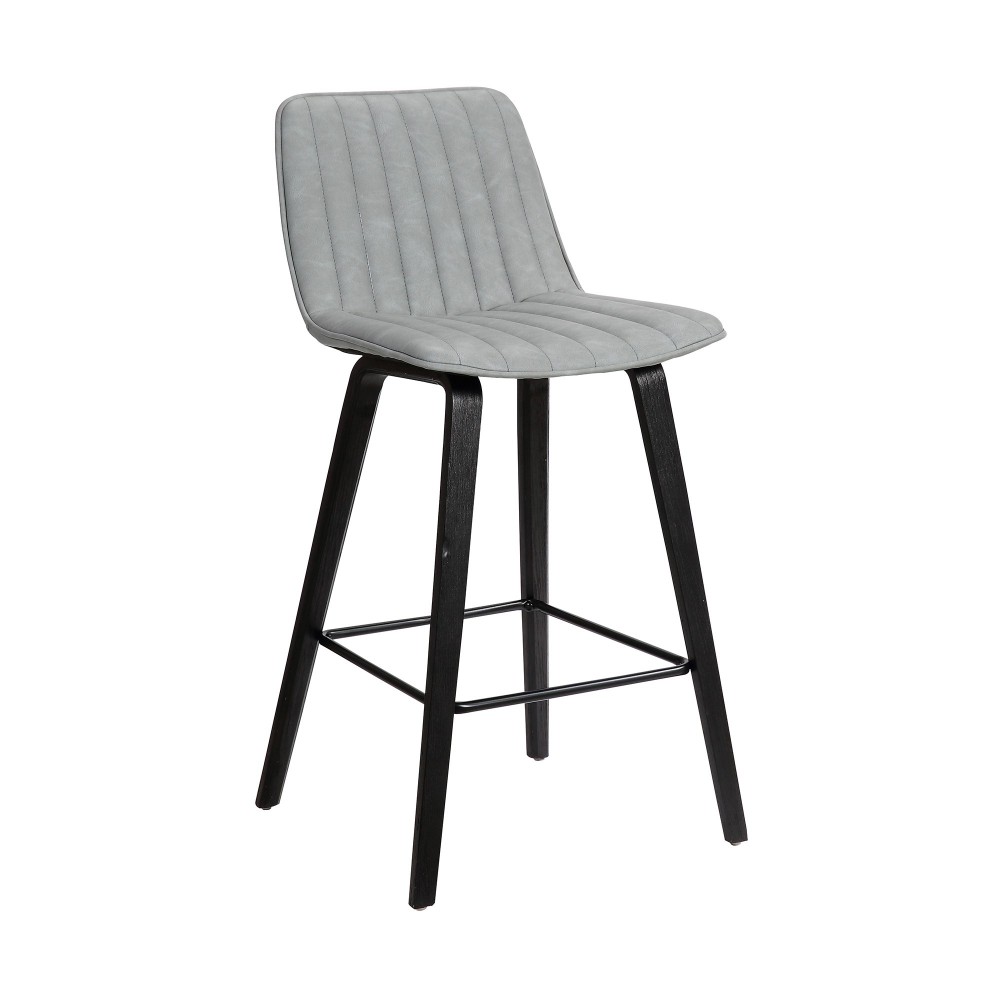 Lorenz 26" Gray Faux Leather Barstool In Black Brushed Wood Finish