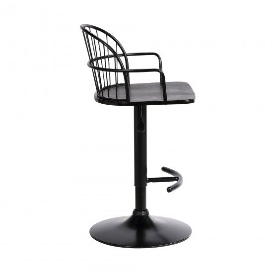 Edward Adjustable Black Wood and Metal Barstool