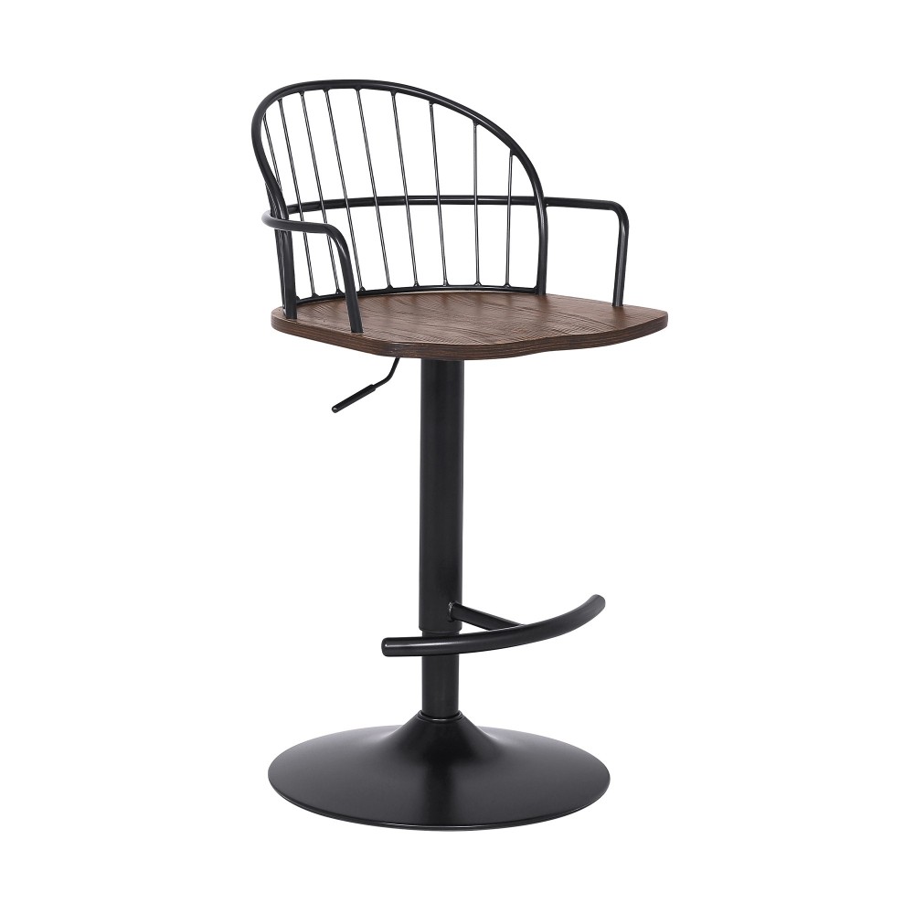 Edward Adjustable Walnut Glazed Barstool in Black Powder Coated Finish